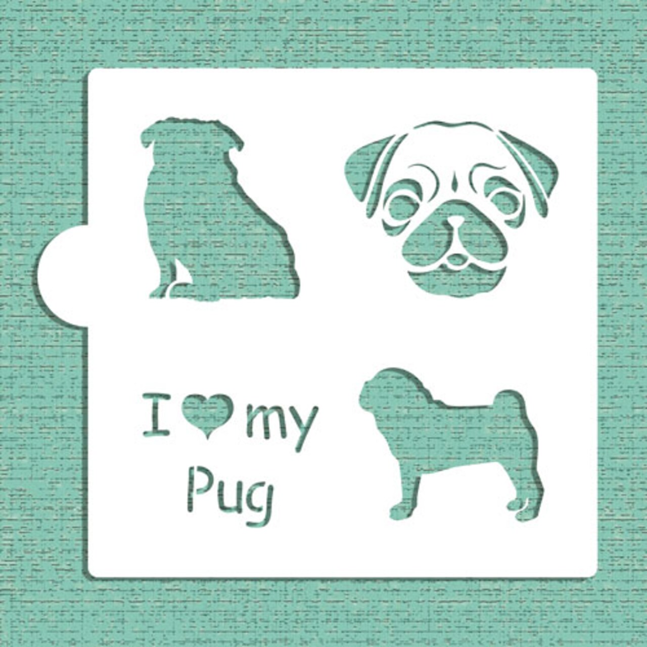 I Love My Pug Cookie &#x26; Craft Stencil | CM015 by Designer Stencils | Cookie Decorating Tools | Baking Stencils for Royal Icing, Airbrush, Dusting Powder | Craft Stencils for Canvas, Paper, Wood | Reusable Food Grade Stencil